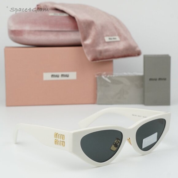 BRAND NEW Miu Miu MU03ZS 1425S0 White Dark Gray Cat Eye Women Sunglasses MU 03ZS main image 5